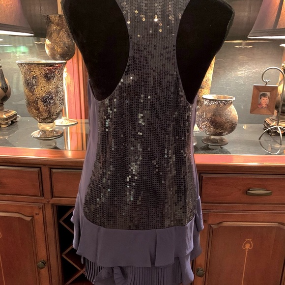 NWOT BCBG sequin and chiffon navy tank. - Picture 2 of 6